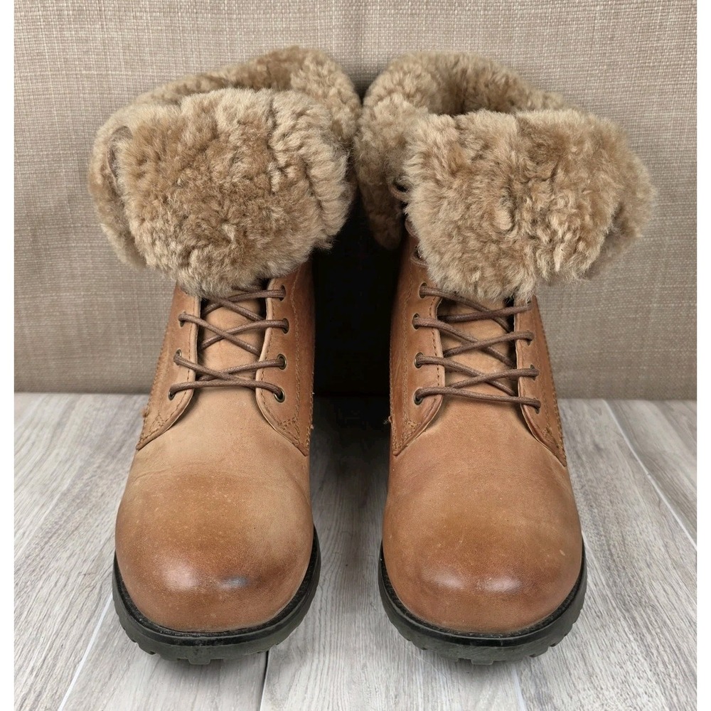 Blondo Aqua Protect Faux Fur Leather Lace Up Ankle Boots Block Heel Womens 8.5M